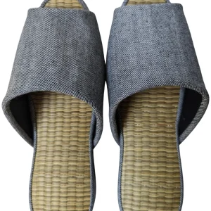 [SALE] Open-toe TATAMI(Mix color)  Denim Slippers Mix color B-type [Black Wool Felt Sole] / Simple [Denim Hiroshima]